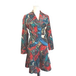 Marisfrolg Paisley Boho Jacket Velour Womens Size 40 Teal Red Green Blazer Skirt